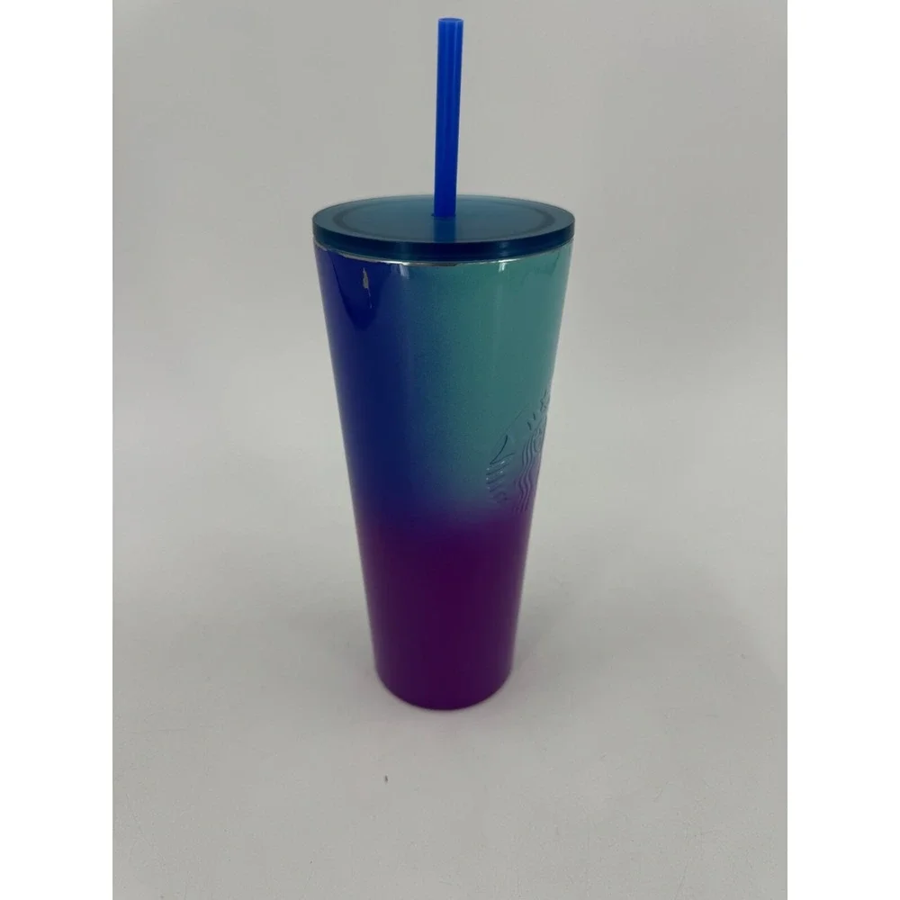 Starbucks 2021 Teal Blue Purple‎ Ombre 24 Oz Stainless Steel Cold Cup Tumbler!!!